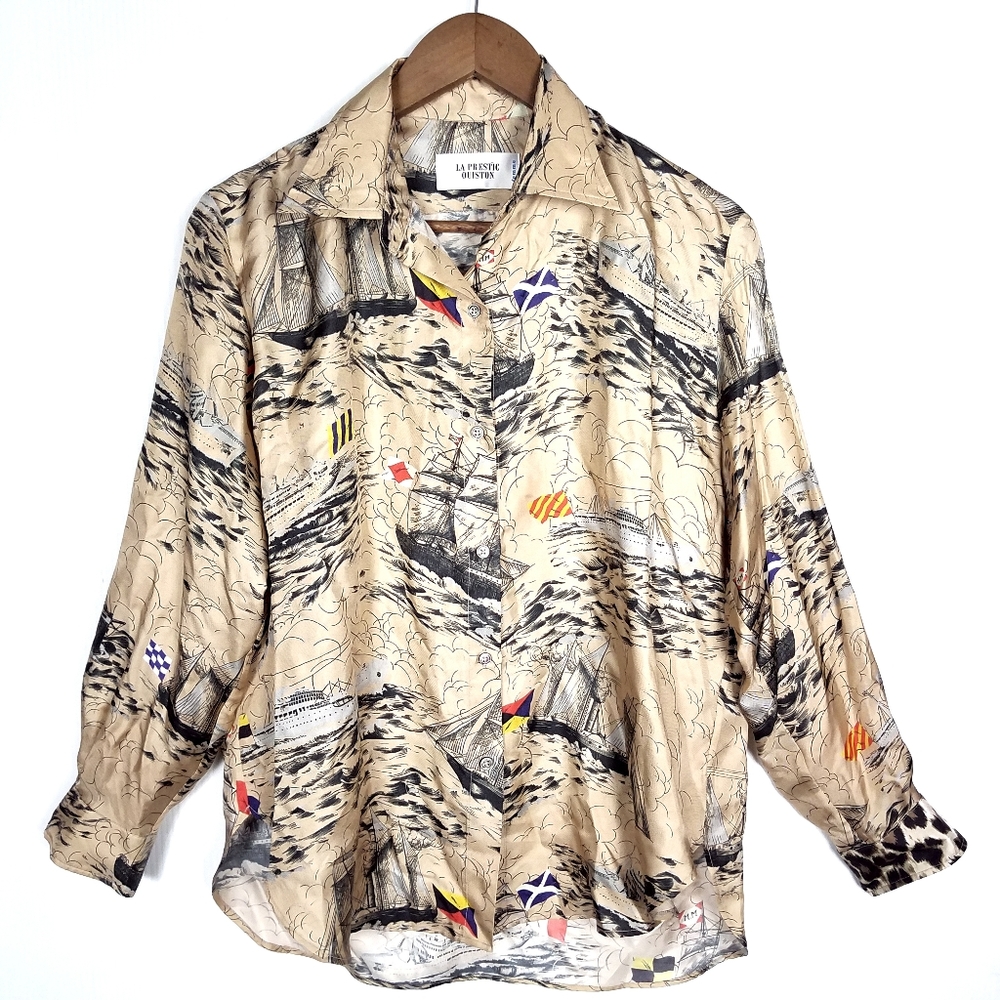 La Prestic Ouiston Silk Printed Button Down Shirt